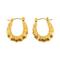 Jewelry wholesale Vintage Style Stainless Steel Textured Bamboo U-Shaped Snap Earrings