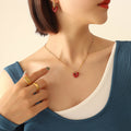 Jewelry wholesale Retro Red Heart Pendant Hoop Earrings NK Chain Necklace Jewelry Set