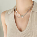 Jewelry wholesale Trendy Pearl Link Chain Heart Pendant Bracelet Necklace Jewelry Sets