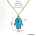 Jewelry wholesale Vintage Hand of Fatima Pendant Blue Turkish Eyes Stainless Steel Necklace