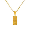 Jewelry wholesale 26 Alphabet Pendant Stainless Steel Sandblasted Rectangle Necklace