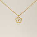 Jewelry wholesale Five Leaf Clover 18K Shell Letter Pendant Stainless Steel Necklace