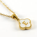 Jewelry wholesale Four Leaf Clover Pendant Shell Letter Stainless Steel 18K Gold Necklace