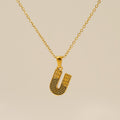Jewelry wholesale Gold Plated 26 Capital Letter Crocodile Textured Pendant Necklace