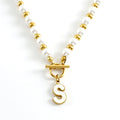 Jewelry wholesale Pearl Chain Electroplated 18K Gold Letter Pendant Stainless Steel Necklace