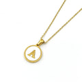 Jewelry wholesale Round 18K Gold Shell Stainless Steel Alphabet Pendant Necklace