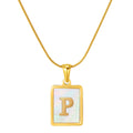 Jewelry wholesale Stainless Steel Snakebone Chain 26 Letter Square Shell Pendant Necklace