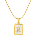 Jewelry wholesale Stainless Steel Snakebone Chain 26 Letter Square Shell Pendant Necklace