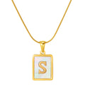 Jewelry wholesale Stainless Steel Snakebone Chain 26 Letter Square Shell Pendant Necklace