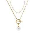 Jewelry wholesale Double Pearl 18K Gold Stainless Steel Pendant Necklace