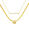Jewelry wholesale Simple Double Layered Ginkgo Leaf Pearl Stainless Steel Necklace