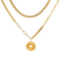Jewelry wholesale Vintage 18k Gold Plated Double Disc Stainless Steel Necklace