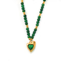 Jewelry wholesale Vintage Green Zircon Irregular Heart Pendant Beads Chain Necklaces