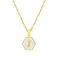 Jewelry wholesale 18K Gold Hexagonal Shell Letter Pendant Necklace