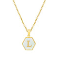 Jewelry wholesale 18K Gold Hexagonal Shell Letter Pendant Necklace