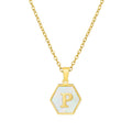 Jewelry wholesale 18K Gold Hexagonal Shell Letter Pendant Necklace