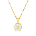 Jewelry wholesale 18K Gold Hexagonal Shell Letter Pendant Necklace