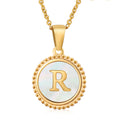 Jewelry wholesale 18K Gold Natural Shell 26 Letter Pendant Stainless Steel Necklace