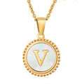 Jewelry wholesale 18K Gold Natural Shell 26 Letter Pendant Stainless Steel Necklace