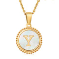Jewelry wholesale 18K Gold Natural Shell 26 Letter Pendant Stainless Steel Necklace