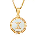 Jewelry wholesale 18K Gold Natural Shell 26 Letter Pendant Stainless Steel Necklace