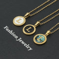 Jewelry wholesale 18K Gold Natural Shell 26 Letter Pendant Stainless Steel Necklace