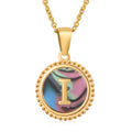 Jewelry wholesale 18K Gold Natural Shell 26 Letter Pendant Stainless Steel Necklace