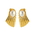 Jewelry wholesale 18K Scalloped Pearl Stainless Steel Stud Earrings