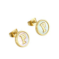 Jewelry wholesale 26 Alphabet Shell 18K Gold Stainless Steel Earrings