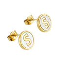 Jewelry wholesale 26 Alphabet Shell 18K Gold Stainless Steel Earrings