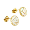 Jewelry wholesale 26 Alphabet Shell 18K Gold Stainless Steel Earrings