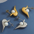 Jewelry wholesale Elegant Stainless Steel Women Jewelry Half Heart Pearl Studs Earrings