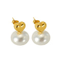 Jewelry wholesale French Vintage Stainless Steel Heart Pearl Earrings