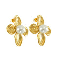Jewelry wholesale New Arrival Gold Large Petal Pearl Stainless Steel Earrings