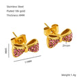 Jewelry wholesale 18K Gold Plated Stainless Steel Bow Earrings with Diamonds