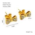 Jewelry wholesale 18K Gold Plated Stainless Steel Bow Earrings with Diamonds