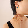 Jewelry wholesale Trendy Wholesale Blue&Red Crystal Heart Waterproof Studs Earrings