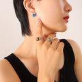Jewelry wholesale Trendy Wholesale Blue&Red Crystal Heart Waterproof Studs Earrings