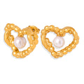 Jewelry wholesale Retro Jewelry 18K Gold Plated Irregular Pearl Heart Studs Earrings