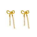 Jewelry wholesale Stainless Steel Long Bow Tassel Earrings with Diamonds