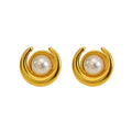 Jewelry wholesale Vintage Half Moon Pearl Stainless Steel Earrings
