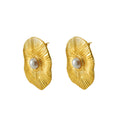 Jewelry wholesale Vintage Style Gold Petal Shape Pearl Set Stainless Steel Earrings