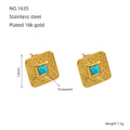 Jewelry wholesale Vintage Haute Couture 18k Gold Plated Turquoise Stainless Steel Earrings