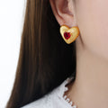 Jewelry wholesale Vintage Luxury Colorful Zircon Radial Pattern Heart Studs Earrings