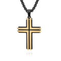 Wholesale Two-Tone Beveled Edge Cross Pendant Trendy European-American Style 304 Stainless Steel Necklace – Waterproof