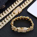 Wholesale 18mm Hip Hop Three rows of T-shaped zirconia Cuban Link Chain Bracelet and Necklace, Chain 7in~24in