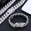 Wholesale 18mm Hip Hop Three rows of T-shaped zirconia Cuban Link Chain Bracelet and Necklace, Chain 7in~24in