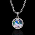 Wholesale Hip Hop Cubic Zirconia Round Photo Case Pendant Necklace, Twist Chain 24in*2mm