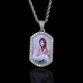 Wholesale hip-hop style memory photo frame with micro-set zirconia and solid military badge photo pendant necklace,24in*3mm