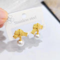 Jewelry wholesale Wholesale Geometric Knot Pearl Trendy 304 Stainless Steel Drop Earrings-18K Gold Plated, Waterproof